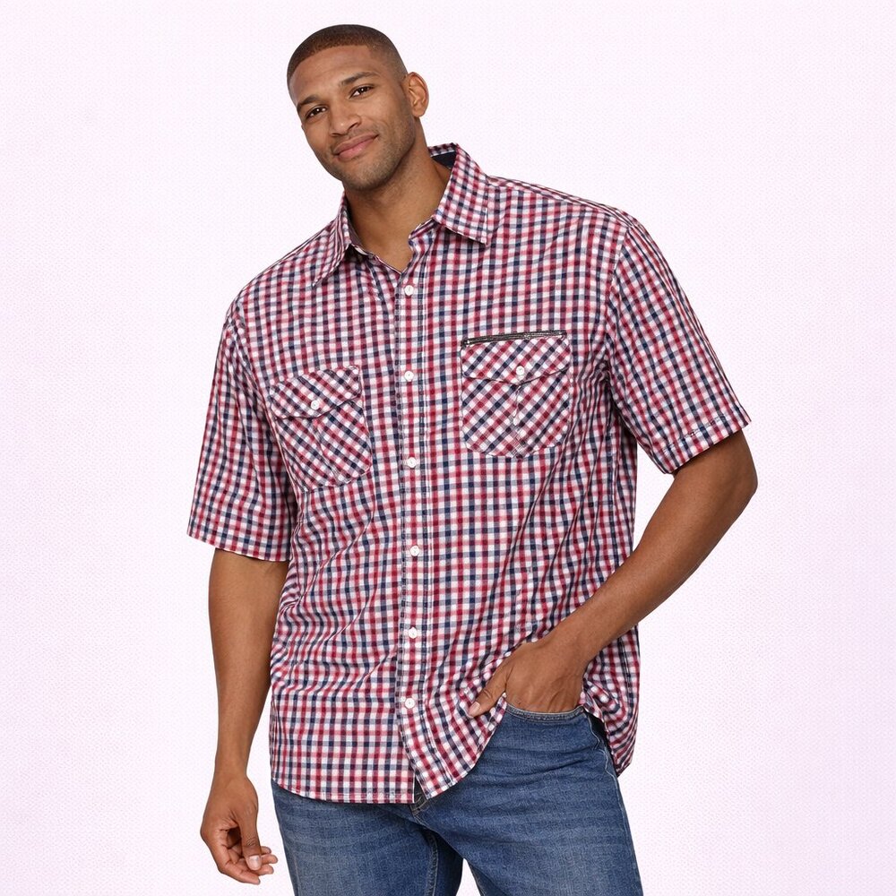 Rocawear shirt red/black/white/grey checks short sleeve Size:2X-Large